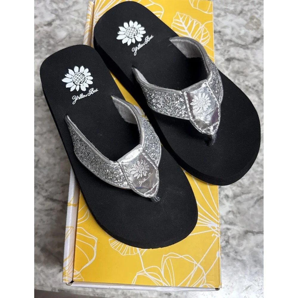 Yellow Box Flip Flops Kids 12M Destilly2 Silver Sparkle New With Box